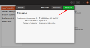 Lancer la restauration de la sauvegarde