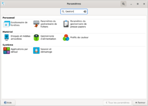 Recherche dans les paramètres de Xfce