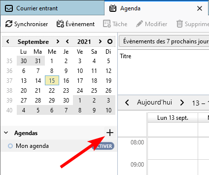 Thunderbird 91 - Accès ajout agenda