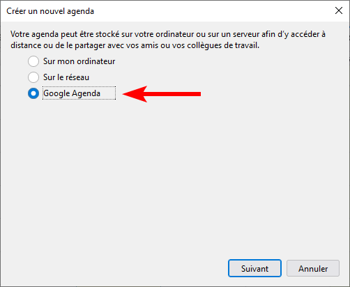 Thunderbird 91 - fournisseur google agenda 1