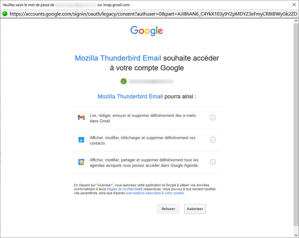 thunderbird 91 - google - autorisation 3