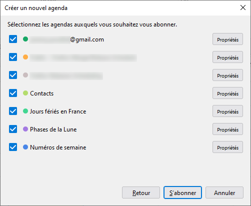 Thunderbird 91 - Choix agenda Google à ajouter