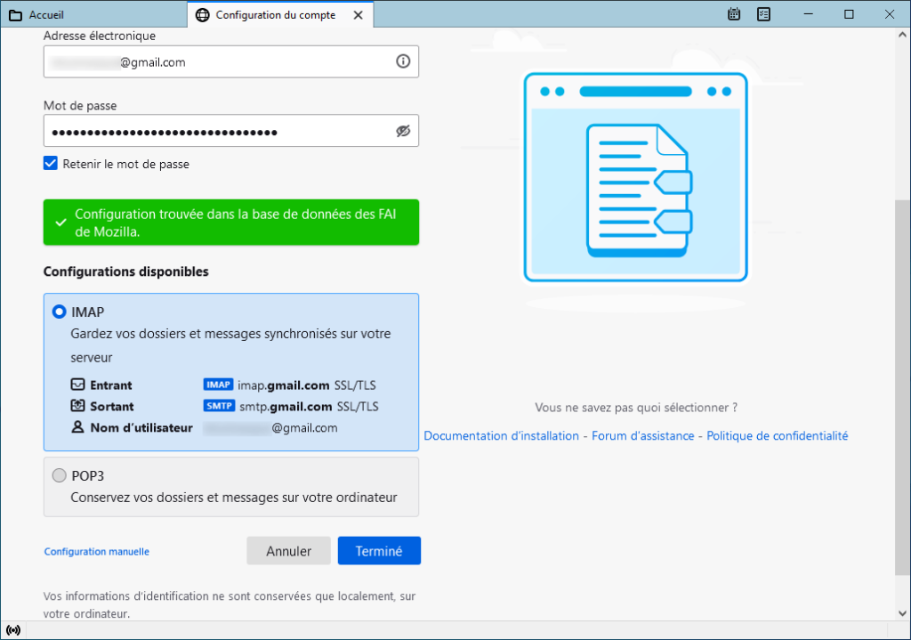 Thunderbird 91 - configuration compte Gmail 2