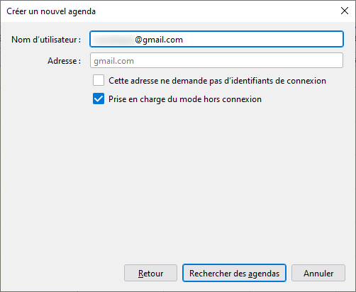 Thunderbird 91 - Google - rechercher agenda