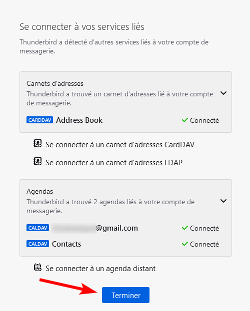 Thunderbird 91 - Services liés à Gmail connectés