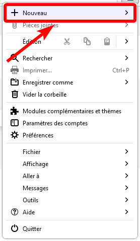 Thunderbird 91 - Menu - Accès Nouveau