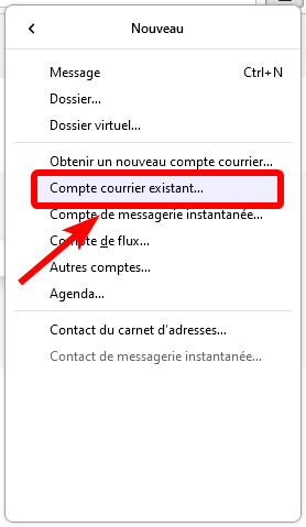 Thunderbird 91 - Menu nouveau - Accès compte courrier existant