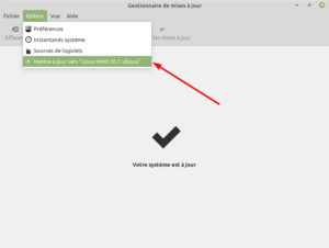 Accès menu mise à jour vers Linux Mint 20.1 Ulyssa