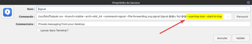 Modification lanceur Signal du Menu par GUI sous Linux Mint