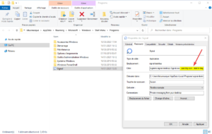 Propriété du raccourci pour lancer Signal sous Windows