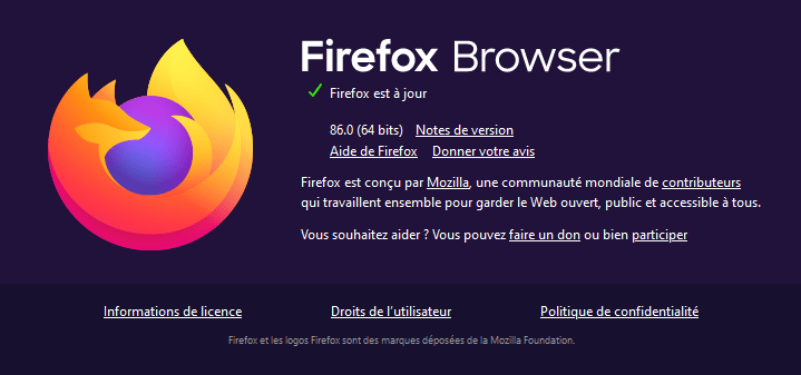 à propos Firefox 86