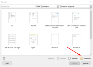 Accès extensions pour modèles dans LibreOffice 7.1