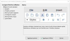 Choix interface utilisateur Standard