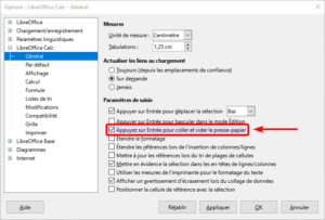 Libroffice Calc Entrée pour coller