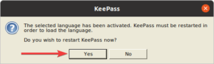 redémarrer Keepass pour appliquer la nouvelle langue séléctionnée