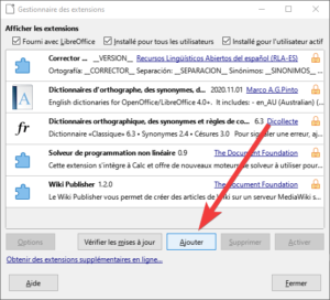 Gestionnaire des extensions - Ajouter