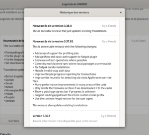 Historique des versions d'un paquet dans Gnome Software