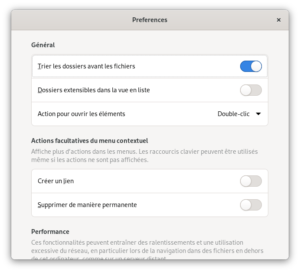 Préférences Nautilus GNOME 40