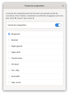 Paramètres touche de composition