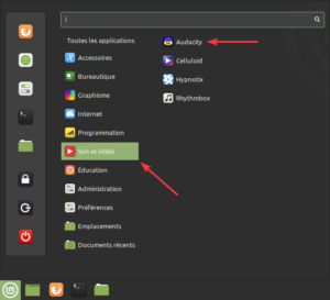 Lanceur Audacity dans Linux Mint Cinnamon