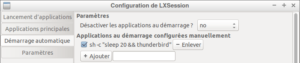 Exemple : lancement automatique de Thunderbird délayé de 20 s sur Lubuntu 18.04