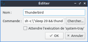 Exemple lancement automatique de Thunderbird délayé de 20s