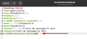 Ajout d'un délai avant le lancement automatique de l'application Thunderbird au démarrage de Ubuntu