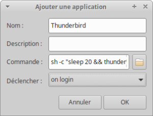 Lancement application Thunderbird au démarrage délayé de 20s