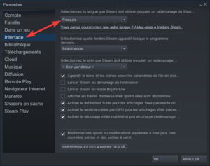 Linux Mint - Steam - Pramètres Interface