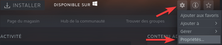 Linux Mint - Steam - propriétés d'un jeu