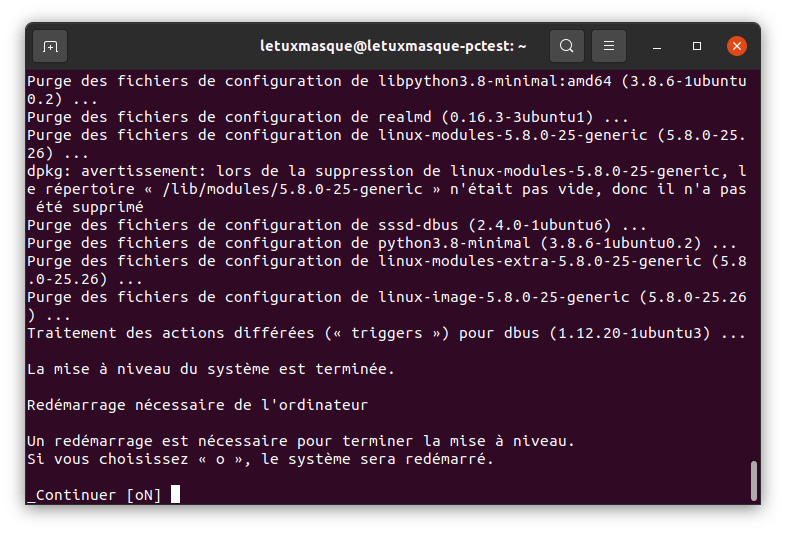 Redémarrage pour terminer de mettre à niveau vers Ubuntu 21.04