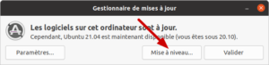 Bouton pour mettre à niveau vers Ubuntu 21.04
