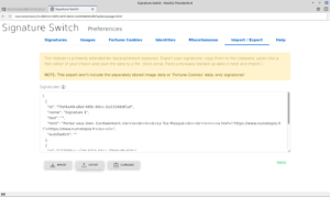 signature switch - preferences import-export