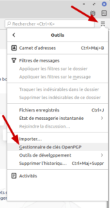 Thunderbird - Accès au gestionnaire des clés OpenPGP