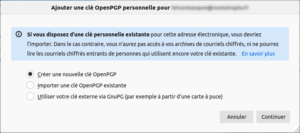 Thunderbird - générer une nouvelle clé OpenPGP pour chiffrer ses mails