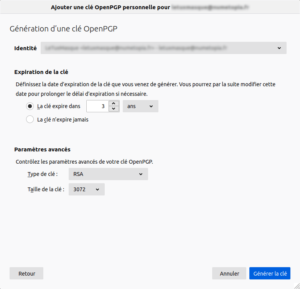 Thunderbird - Générer une clé OpenPGP pour chiffrer ses mails - paramètres