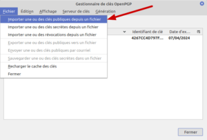 Thunderbird - importer clé publique avec gestionnaire