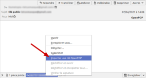 Thunderbird - importer clé publique reçue par mail pour chiffrer les mails que vous enverrez à ce correspondant