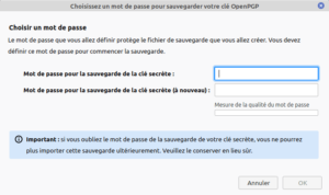 Thunderbird - sauvegarde clé privée - mot de passe