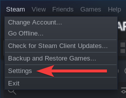 Accès settings de Steam