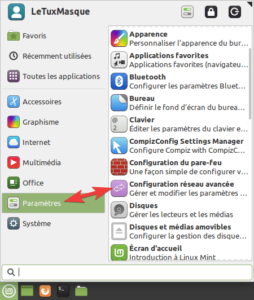Accès configuration réseau avancée dans XFCE