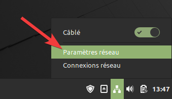 Accès paramètres réseau depuis le tableau de bord de Cinnamon