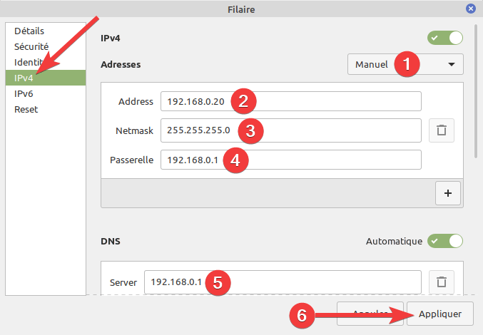Configurer une adresse IP fixe sur Cinnamon