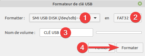 Formater clé USB dans Linux Mint avec mintstick