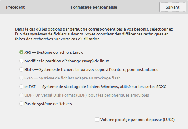 gnome-disk-utility formatage personnalise