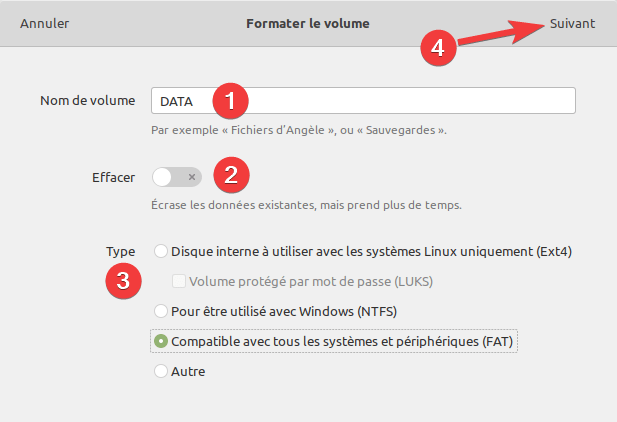 gnome-disk-utility formater volume