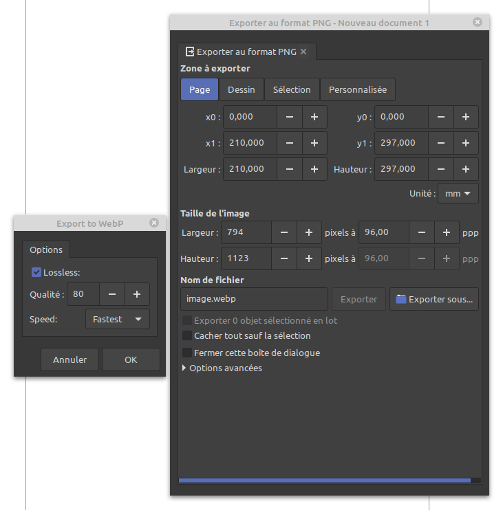 Export vers format WebP