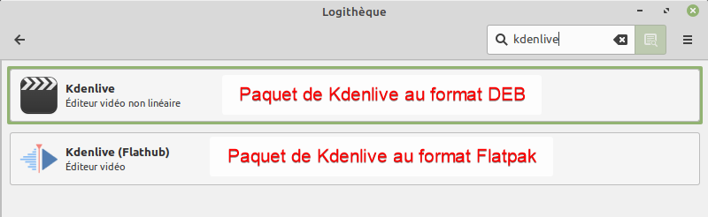 kdenlive dans logitheque de linux mint