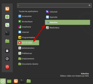 lanceur kdenlive dans linux mint cinnamon