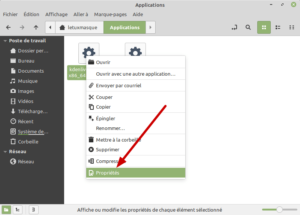 Accès propriétés d'un fichier dans Linux Mint Cinnamon